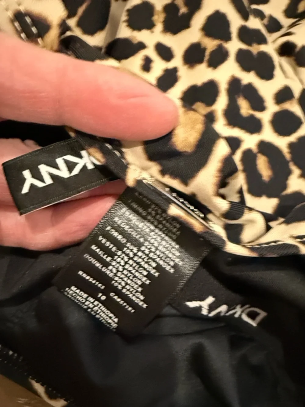 DKNY Leopard Print One-Piece Lined Swimsuit - Tan & Black Mesh Sides - Picture 6 of 8